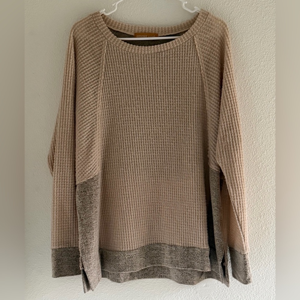 EMMER‎ & OAT Waffle Knit Oversized Boxy Boho Sweater Womens L